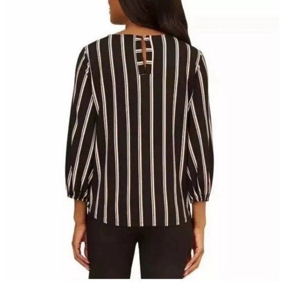 NWT Adrianna Papell Women's Black w/ Pink & White Stripes Blouse Size Large - Picture 2 of 2